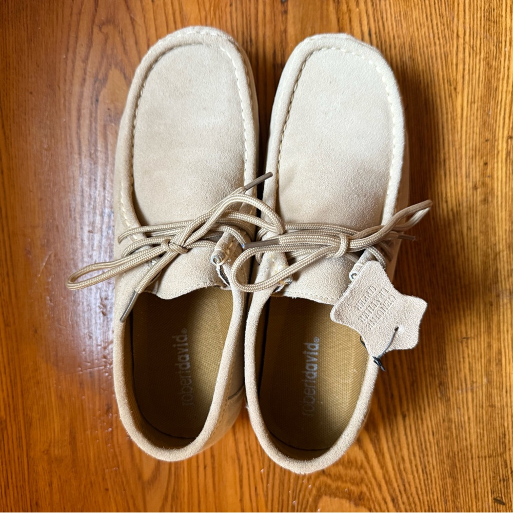 Robert David Tan Leather Loafers with Suede Finish